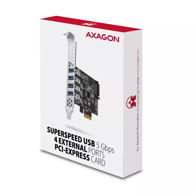 “Axagon PCEU-43RS” PCIe kaart - 4x USB 5 Gbps port, topelt toide, “Renesas PD720201”, SP ja LP