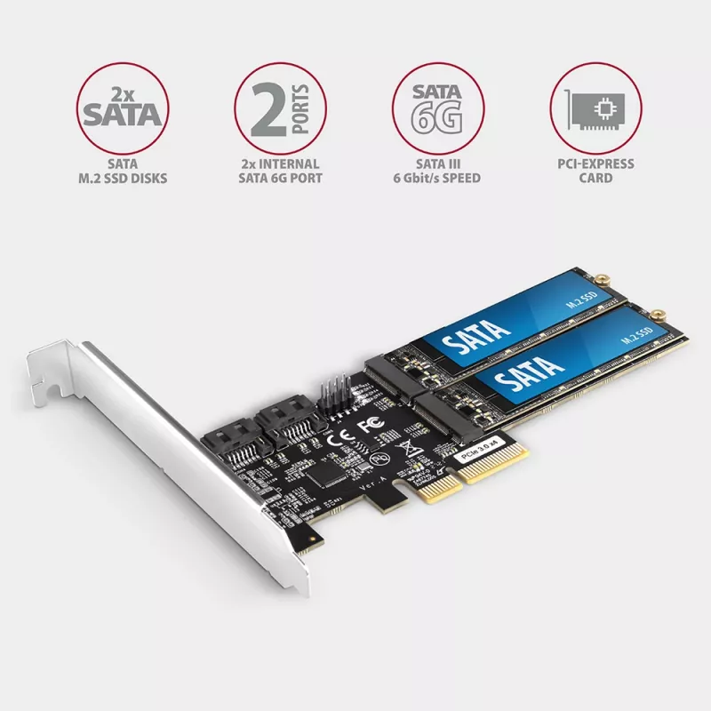 Axagon PCES-SA4M2 PCIe kontroller 2x sisemine SATA 6G port + M.2 B-key liidese kaardid/adapter M.2, SATA