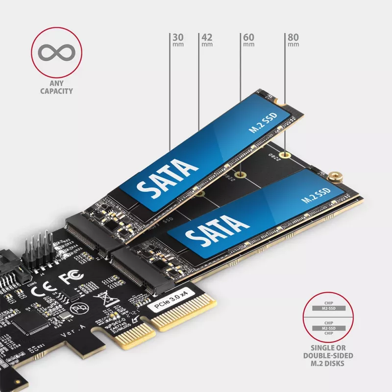Axagon PCES-SA4M2 PCIe kontroller 2x sisemine SATA 6G port + M.2 B-key liidese kaardid/adapter M.2, SATA