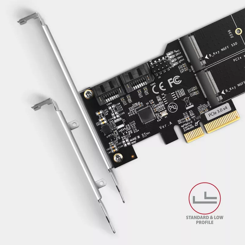 Axagon PCES-SA4M2 PCIe kontroller 2x sisemine SATA 6G port + M.2 B-key liidese kaardid/adapter M.2, SATA