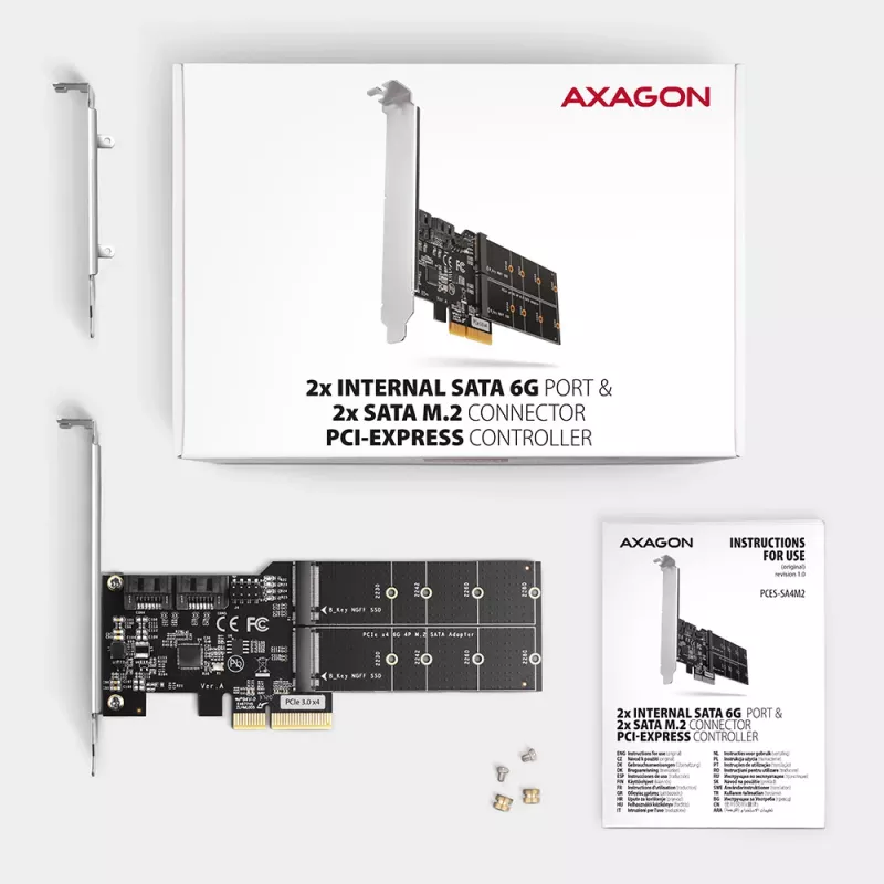 Axagon PCES-SA4M2 PCIe kontroller 2x sisemine SATA 6G port + M.2 B-key liidese kaardid/adapter M.2, SATA