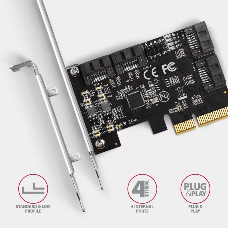 Axagon PCES-SA4X4 PCIe kontroller - 4x sisemine SATA 6G port, ASM1164, SP ja LP