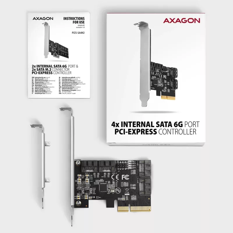 Axagon PCES-SA4X4 PCIe kontroller - 4x sisemine SATA 6G port, ASM1164, SP ja LP