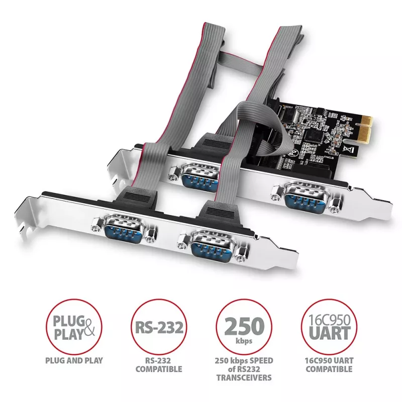 Axagon PCEA-S4N PCIe - 4x jadaporti 250 kbps adapter SP ja LP klambritega