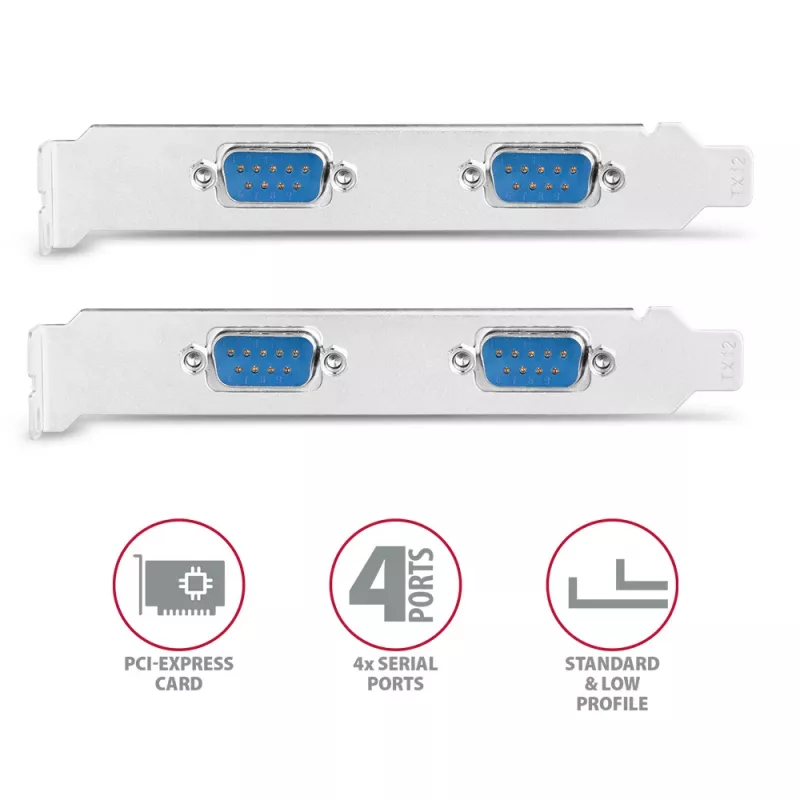 Axagon PCEA-S4N PCIe - 4x jadaporti 250 kbps adapter SP ja LP klambritega