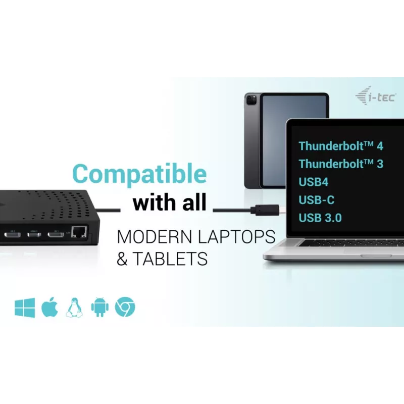i-tec USB 3.0 / USB-C / Thunderbolt, 3x 4K dokkimisjaam Gen 2 + Power Delivery 100W