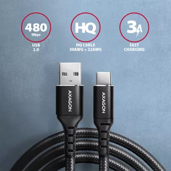 USB-kaabel Axagon BUCM-AM20AB 2m USB A USB C must
