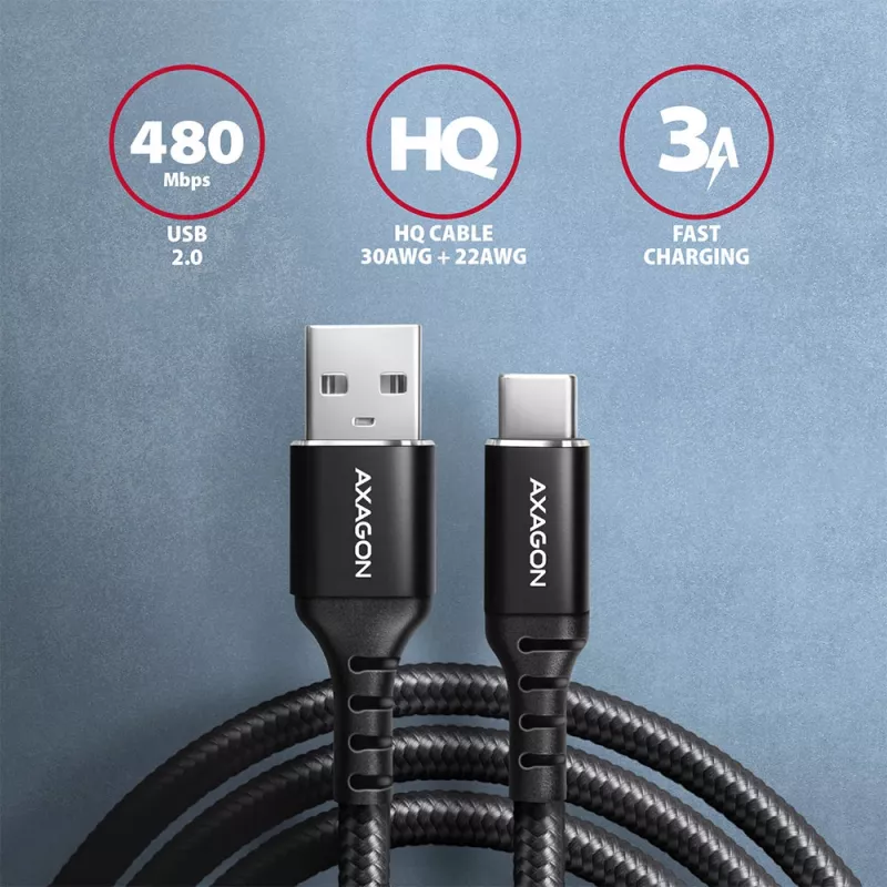 USB-kaabel Axagon BUCM-AM20AB 2m USB A USB C must