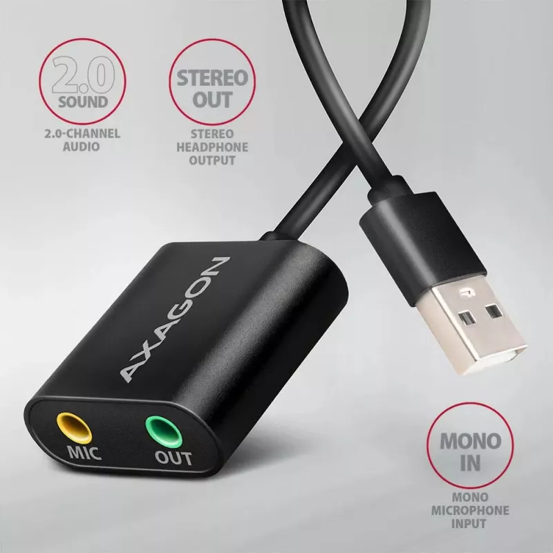 Väline USB-helikaart AXAGON ADA-12 1x 3,5 mm pesaga kõrvaklappidele ja mikrofonile