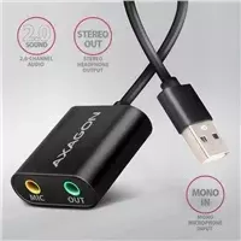 Väline USB-helikaart AXAGON ADA-12 1x 3,5 mm pesaga kõrvaklappidele ja mikrofonile