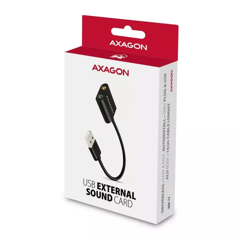 Väline USB-helikaart AXAGON ADA-12 1x 3,5 mm pesaga kõrvaklappidele ja mikrofonile