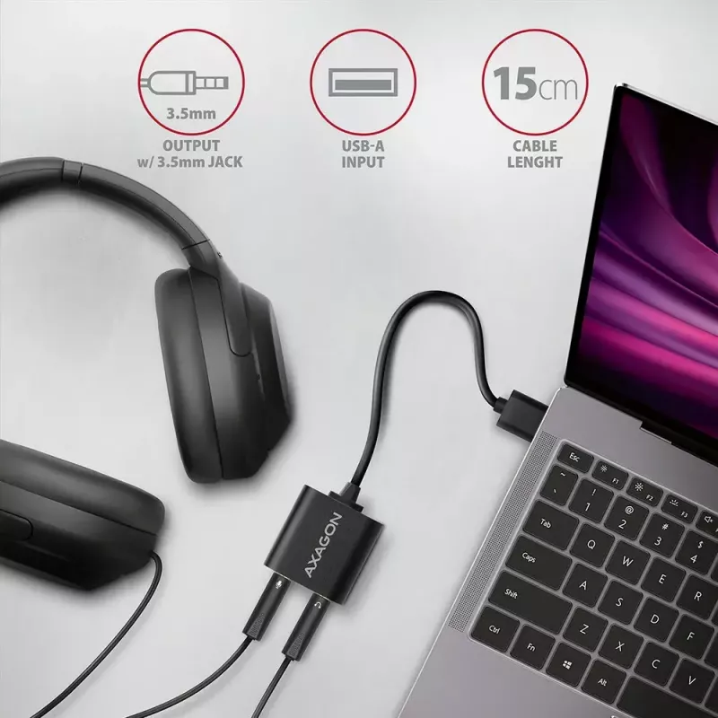 Väline USB-helikaart AXAGON ADA-12 1x 3,5 mm pesaga kõrvaklappidele ja mikrofonile