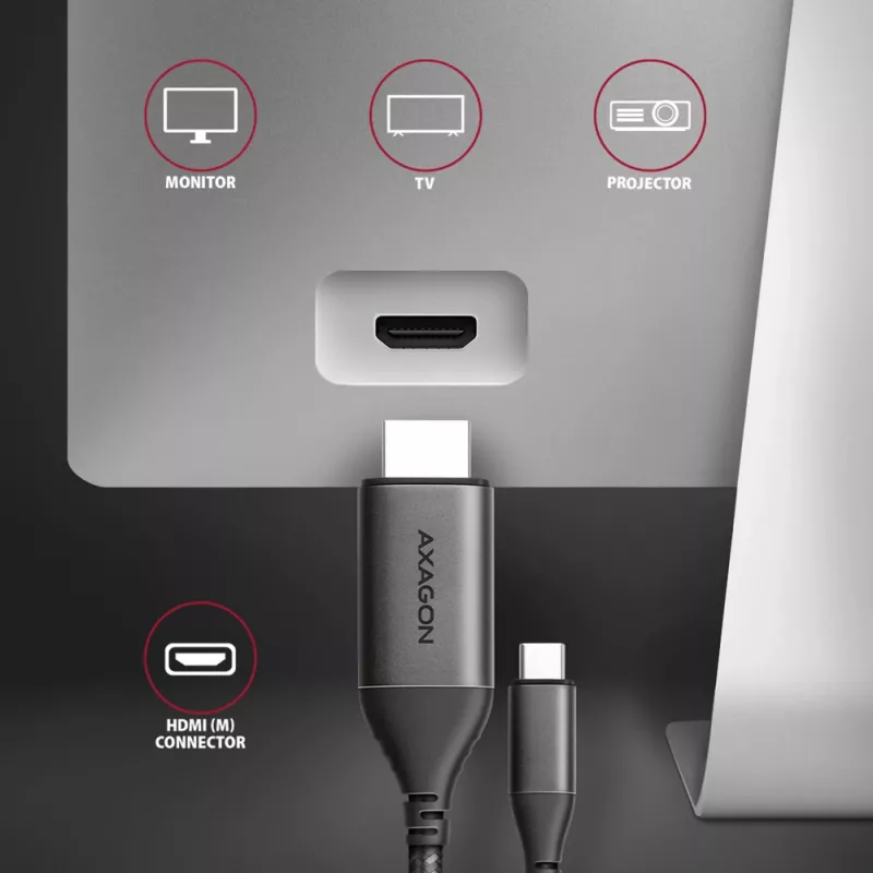 Axagon RVC-HI2MC USB-C -> HDMI 2.0a kaabel 1,8 m, 4K/60Hz HDR10