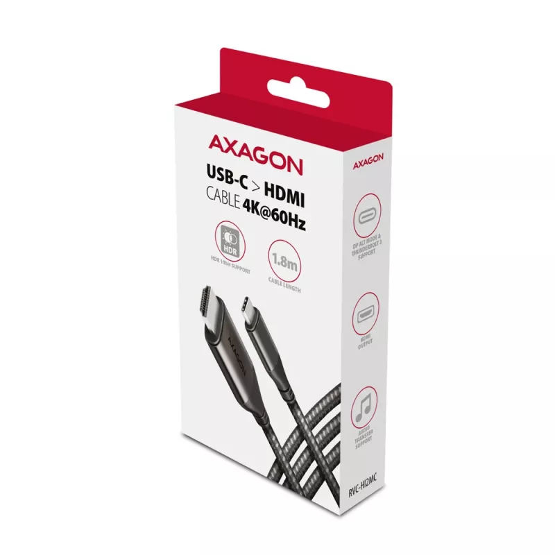 Axagon RVC-HI2MC USB-C -> HDMI 2.0a kaabel 1,8 m, 4K/60Hz HDR10