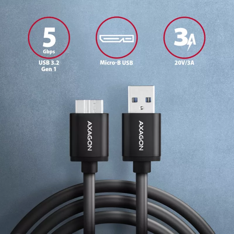 Axagon BUMM3-AM10AB SPEED Micro-B USB <> USB-A 3.2 Gen 1 kaabel 1 m