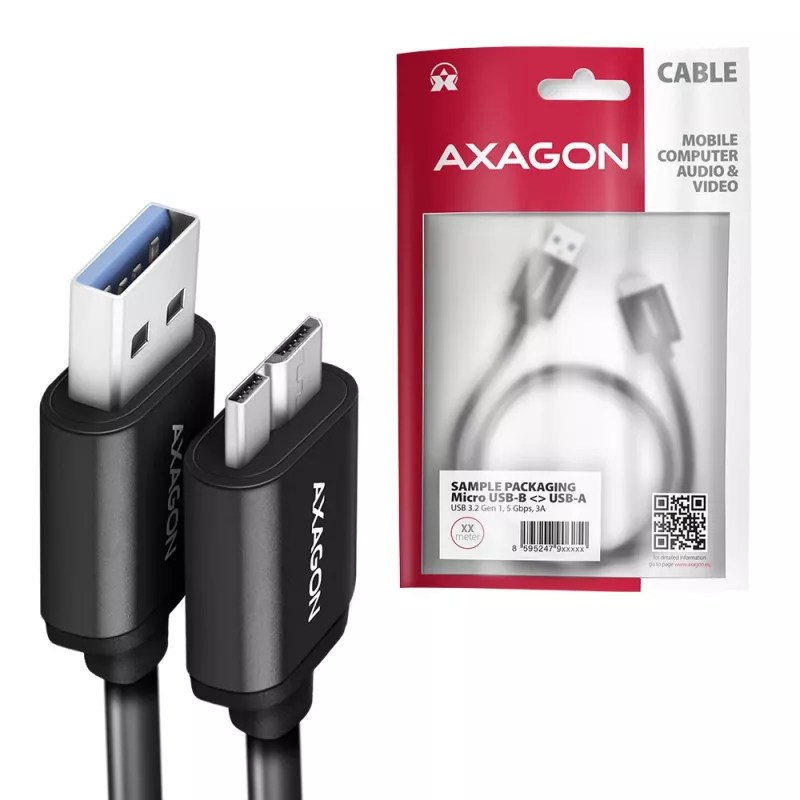 Axagon BUMM3-AM10AB SPEED Micro-B USB <> USB-A 3.2 Gen 1 kaabel 1 m