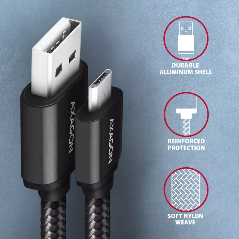Axagon BUMM-AM15AB USB-kaabel USB 2.0 1.5 m Micro-USB B USB A Must