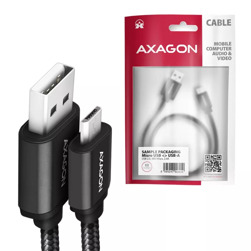 Axagon BUMM-AM15AB USB-kaabel USB 2.0 1.5 m Micro-USB B USB A Must