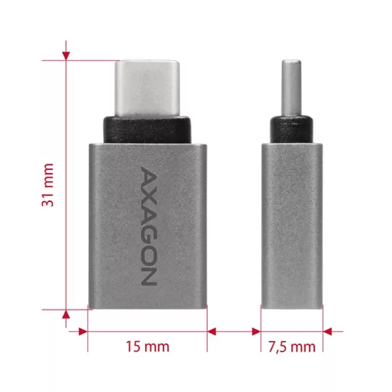 Axagon RUCM-AFA adapter USB-C (M) -> USB-A (F), USB 3.2 Gen 2, 3A, ALU
