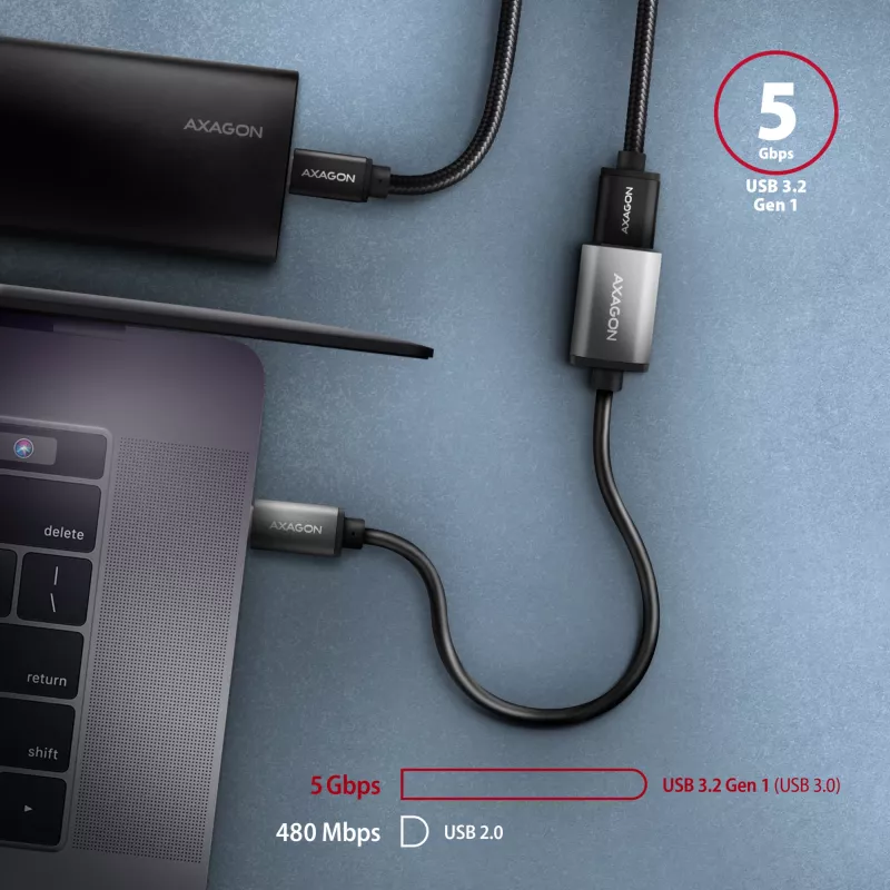 Axagon RUCM-AFAC kaabli adapter USB-C (M) -> USB-A (F), 20cm, USB 3.2 Gen 1, 3A, ALU
