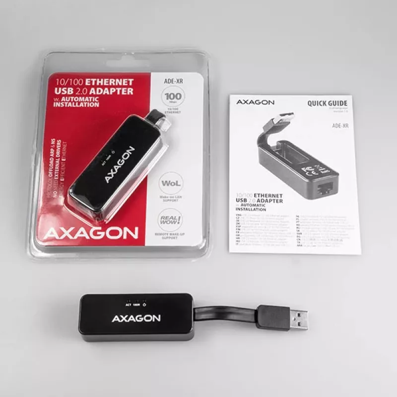 AXAGON ADE-XR USB 2.0 Type-A - Fast Ethernet 10/100 adapter, RJ-45, Realtek RTL8152, must, 23 g
