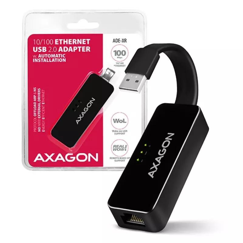 AXAGON ADE-XR USB 2.0 Type-A - Fast Ethernet 10/100 adapter, RJ-45, Realtek RTL8152, must, 23 g
