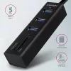 Axagon HMA-CR3A Metallist USB 3.2 Gen 1 mitme pordiga jaotur kolme USB-pordi ja kaardilugejaga