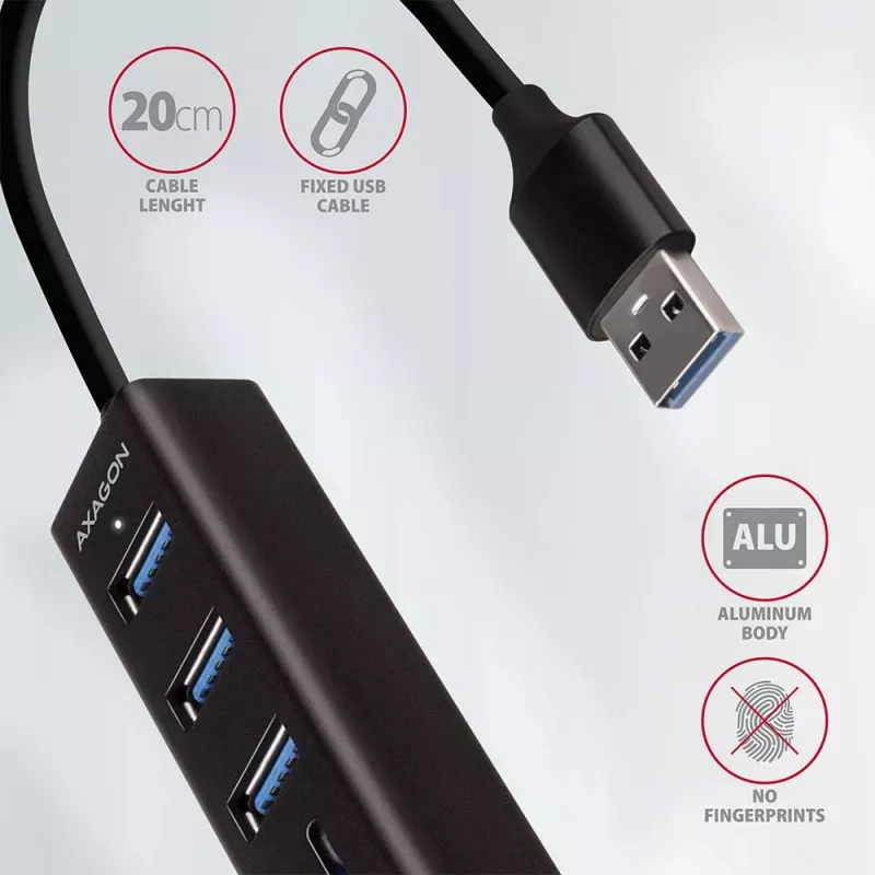 Axagon HMA-CR3A Metallist USB 3.2 Gen 1 mitme pordiga jaotur kolme USB-pordi ja kaardilugejaga