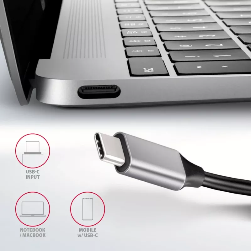 Axagon HMC-6H4A USB 3.2 Gen 1 jaotur, 4x USB-A, HDMI 4k/30Hz, PD 100W, 20 cm USB-C kaabel