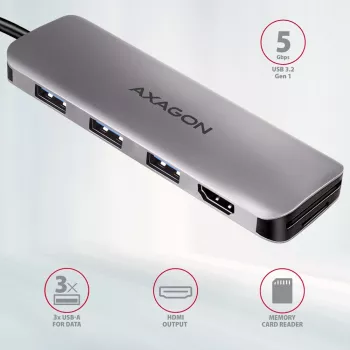 Axagon HMC-HCR3A 3x USB-A+ HDMI+ SD/microSD USB-C 3.2 Gen 1 jaotur 20 cm juhtmega USB 3.2 Gen 1 (3.1 Gen 1) Type-C hall