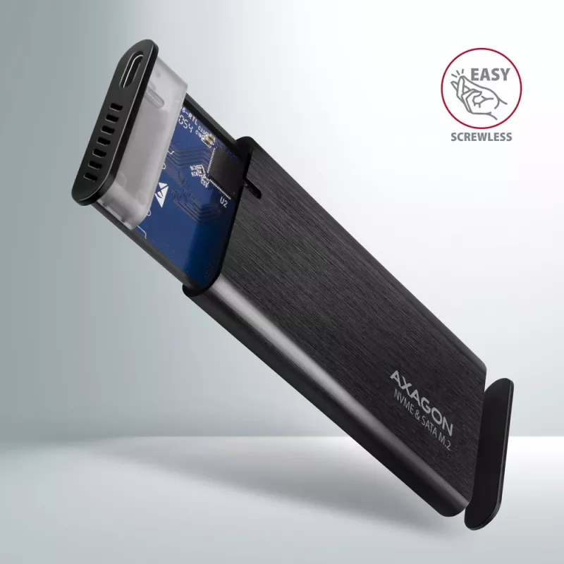 Axagon EEM2-SB2 Väline USB-C 3.2 Gen 2 metallkarp M.2 NVMe ja SATA SSD ketastele. Kruvivaba