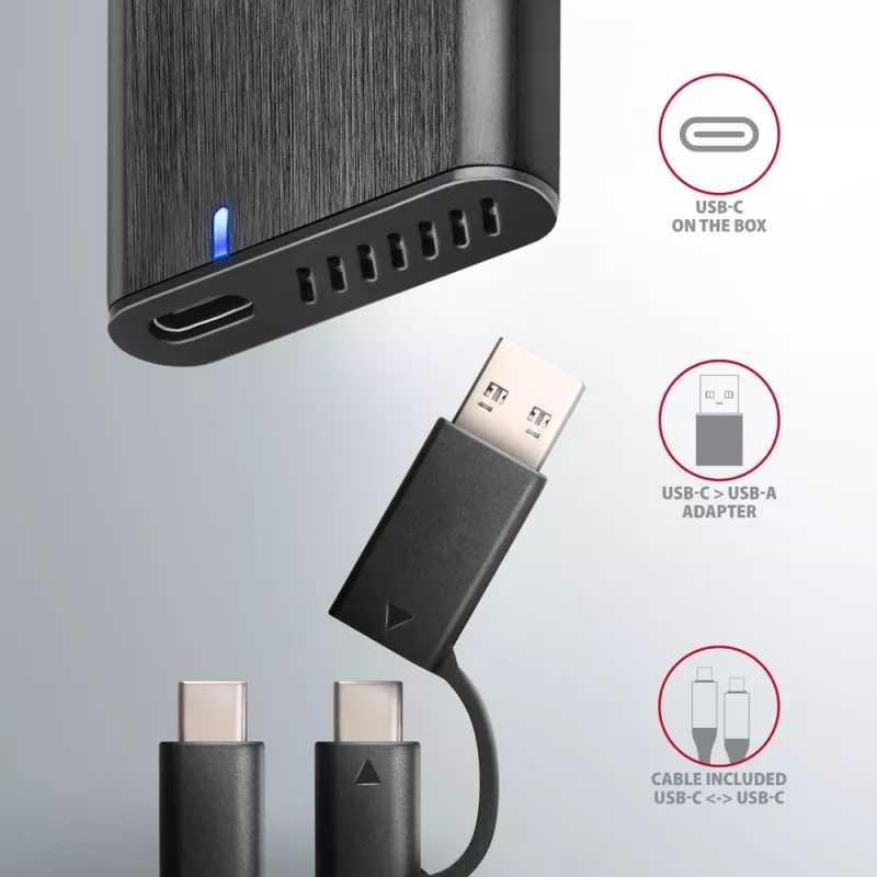 Axagon EEM2-SB2 Väline USB-C 3.2 Gen 2 metallkarp M.2 NVMe ja SATA SSD ketastele. Kruvivaba