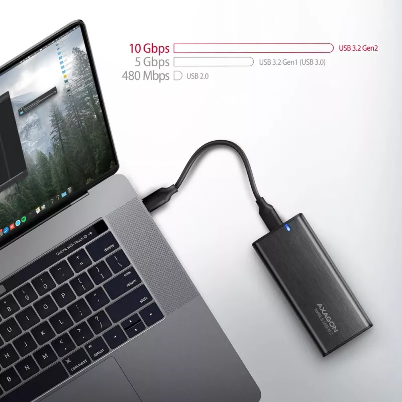 Axagon EEM2-SB2 Väline USB-C 3.2 Gen 2 metallkarp M.2 NVMe ja SATA SSD ketastele. Kruvivaba