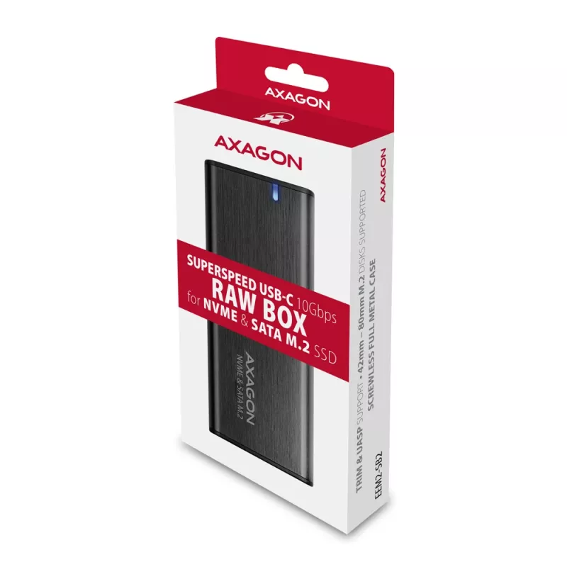 Axagon EEM2-SB2 Väline USB-C 3.2 Gen 2 metallkarp M.2 NVMe ja SATA SSD ketastele. Kruvivaba