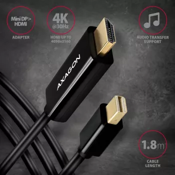 Axagon RVDM-HI14C2 Mini DisplayPort-HDMI adapterkaabel 4K 30Hz 1,8 m