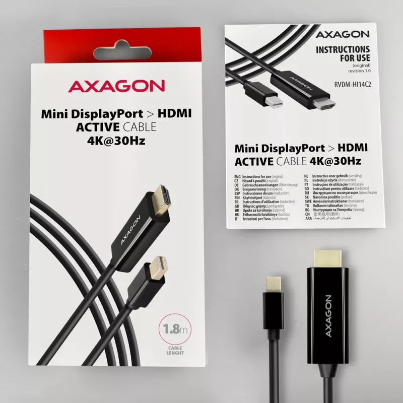 Axagon RVDM-HI14C2 Mini DisplayPort-HDMI adapterkaabel 4K 30Hz 1,8 m