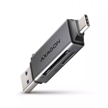 Axagon CRE-DAC USB-C+ USB-A 5 Gbps MINI 2 pesa ja LUN SD/microSD kaardilugeja USB 3.0 Type-A/USB-C Hall