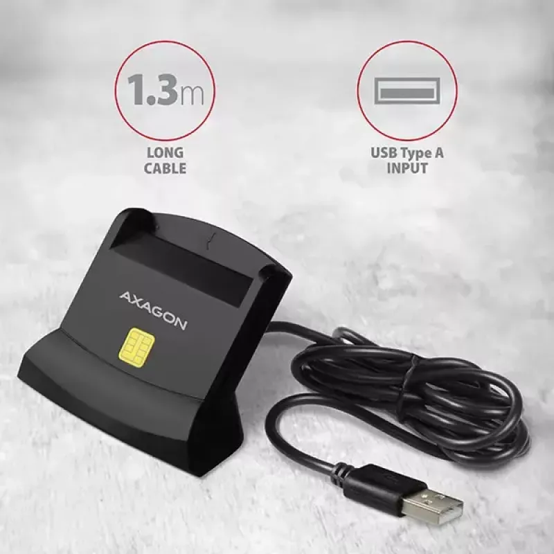 Axagon CRE-SM2 nutikaardi lugeja USB 2.0 must 1,3 m kaabliga