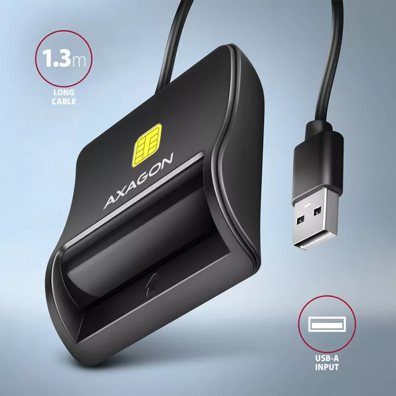 Axagon CRE-SM3N USB-A Smart-kaardi/ID-kaardi lameluger, USB 2.0, 1,3 m, must, 57 g