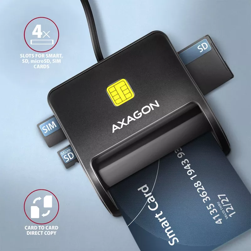 Axagon CRE-SM3SD USB nutikaardi ja SD/microSD/SIM lameda nutikaardi lugeja siseruumidesse USB 2.0 must