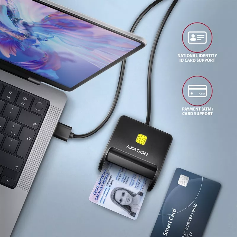 Axagon CRE-SM3SD USB nutikaardi ja SD/microSD/SIM lameda nutikaardi lugeja siseruumidesse USB 2.0 must