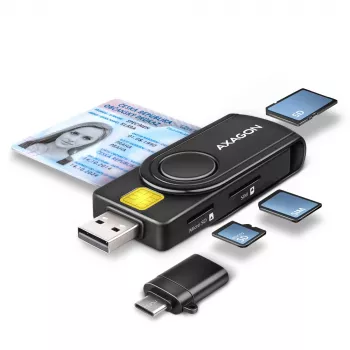 Axagon CRE-SMP2A USB nutikaardi ja SD/microSD/SIM PocketReader lugeja siseruumides USB Type-A/USB Type-C must