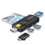 Axagon CRE-SMP2A USB nutikaardi ja SD/microSD/SIM PocketReader lugeja siseruumides USB Type-A/USB Type-C must