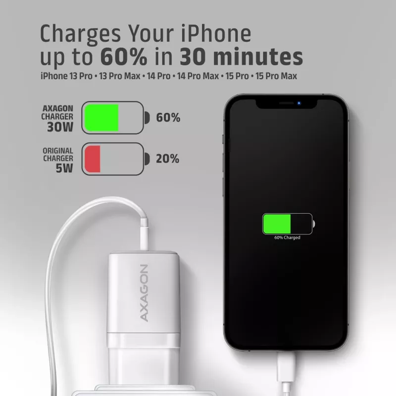 Laadija Axagon ACU-PQ30W QC3.0 30W USB-C Valge