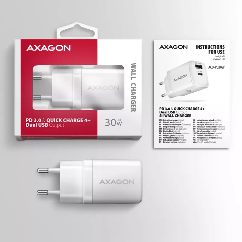 Laadija Axagon ACU-PQ30W QC3.0 30W USB-C Valge