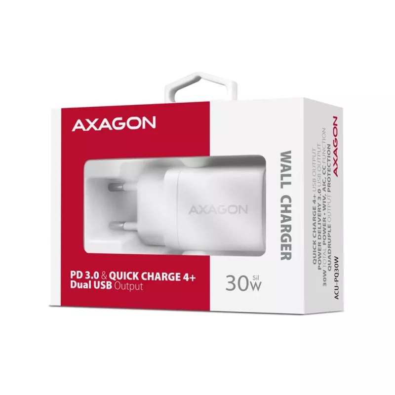 Laadija Axagon ACU-PQ30W QC3.0 30W USB-C Valge