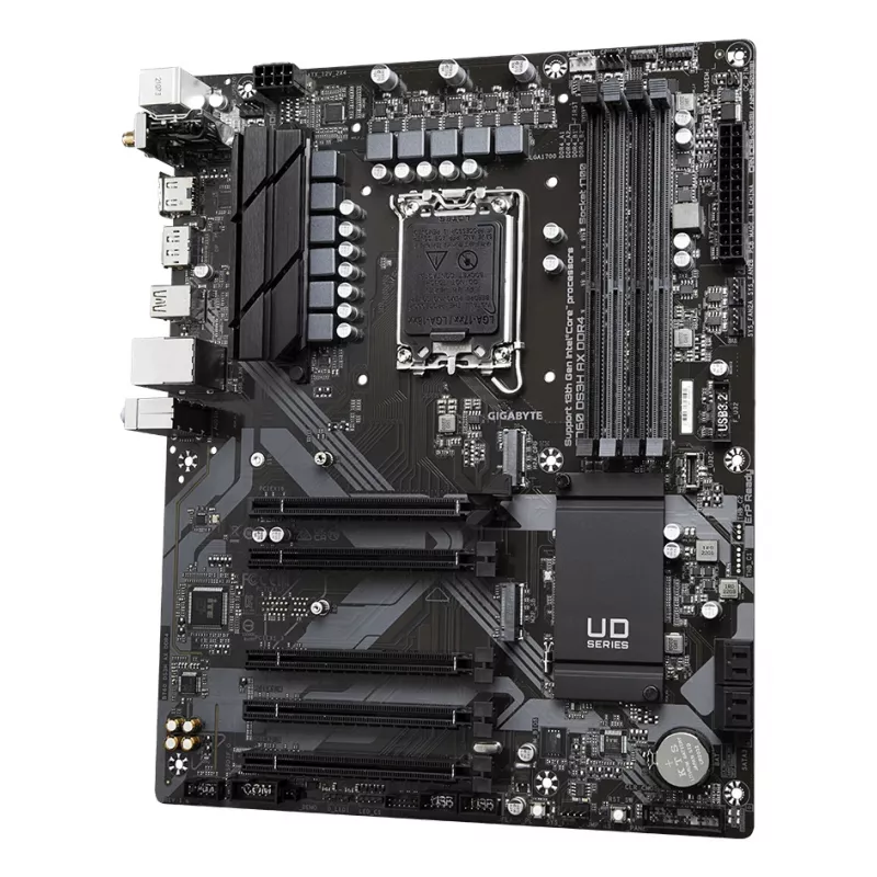 GIGABYTE B760 DS3H AX DDR4 emaplaat – toetab Intel Core 14. põlvkonna protsessoreid, 8+2+1 faasi digitaalne VRM, kuni 5333 MHz DDR4 (OC), 2xPCIe 4.0 M.2, Wi-Fi 6E, GbE LAN, USB 3.2 Gen 2