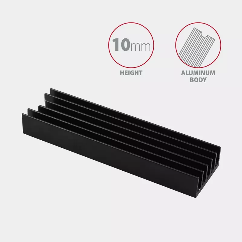 Axagon CLR-M2L10 passiivne alumiiniumist jahutusradiaator kõigile M.2 SSD-dele, suurus 2280, kõrgus 10 mm.