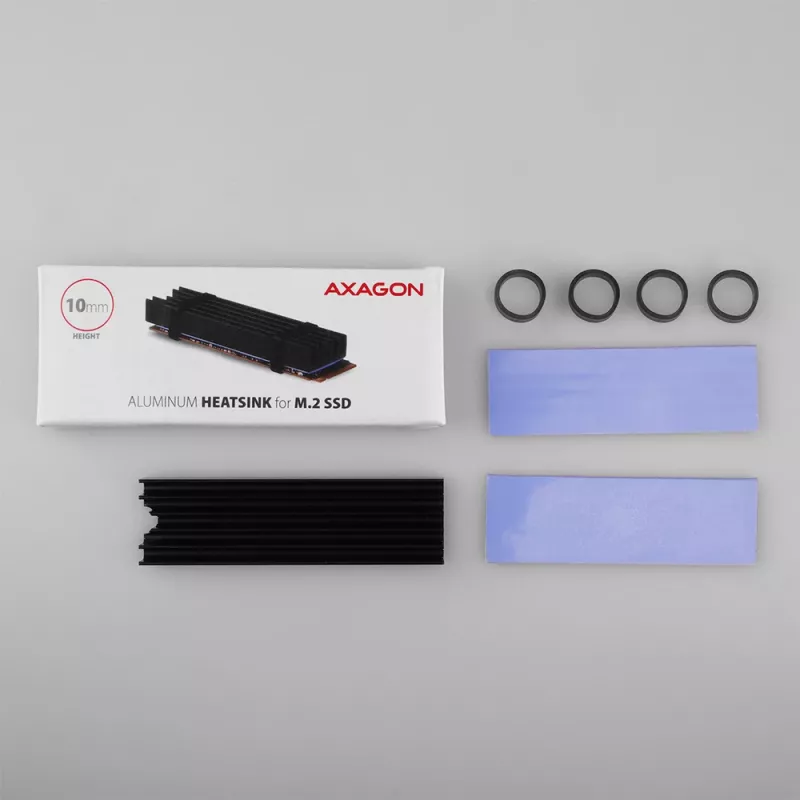 Axagon CLR-M2L10 passiivne alumiiniumist jahutusradiaator kõigile M.2 SSD-dele, suurus 2280, kõrgus 10 mm.
