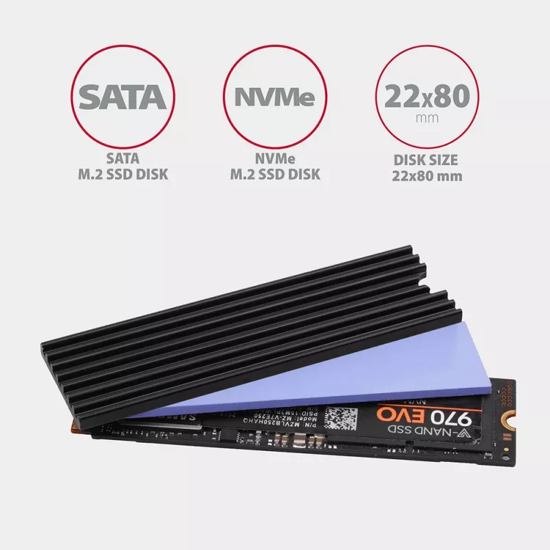 Axagon CLR-M2L3 Passive aluminum heatsink for all M.2 SSDs, size 2280, high 3 mm